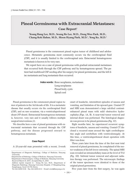 Pdf Pineal Germinoma With Extracranial Metastases Case Report