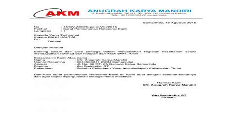 Contoh Surat Permohonan Referensi Bank Contoh Surat