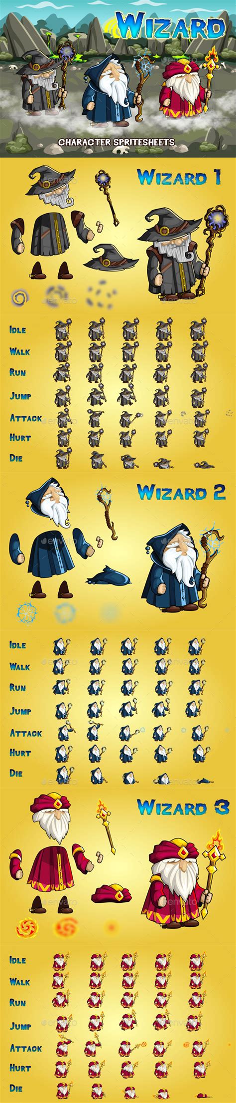 Wizards 2d Game Character Sprite Sheet By Craftpixnet Graphicriver