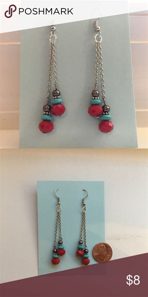 Silver Red Turquoise Earrings Turquoise Earrings Red Turquoise Earrings
