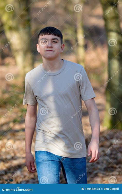 Teenage Boy Outside On A Bright Spring Day Stock Photo Image Of