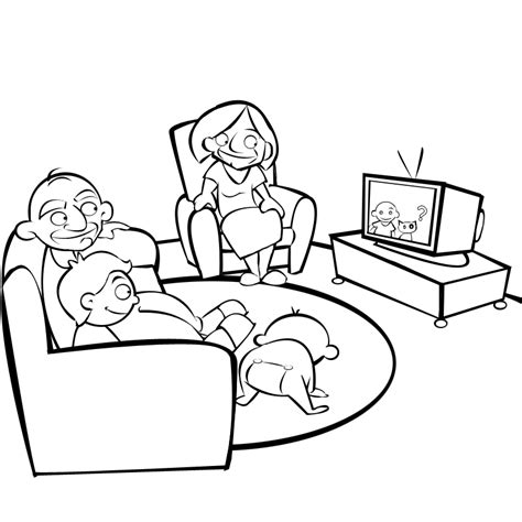 Animado Familia Viendo Tv Dibujo Para Colorear Familia Viendo Tv