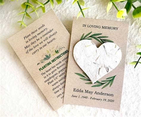 All cards are printed on a sturdy 120# gloss cover with the option to round corner & laminate. Flower Seed Paper Memorial Cards In Loving Memory ...