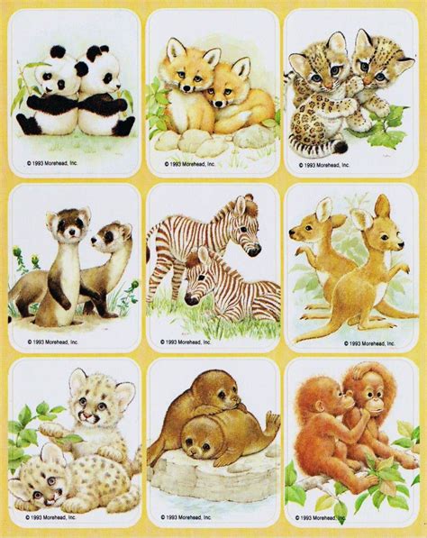 Vintage Gibson Baby Animal Pairs Stickers Animal Stickers Cute