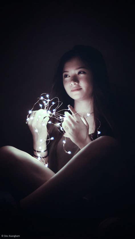 Beautiful Asian Girl Lights Dark Background Photography 4k