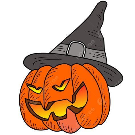 Halloween Pumpkin With Scary Face Wearing Witch Hat Halloween Pumpkin