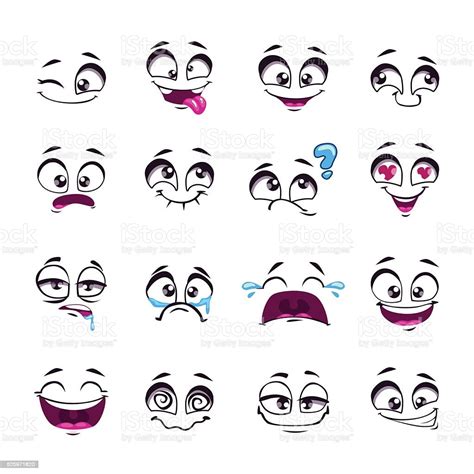 Set Of Funny Cartoon Vector Comic Faces Stock Vector Art And More Images