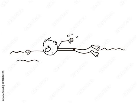 Doodle Stick Figure Boy Swimmer In The Swimming Pool Vector Stock