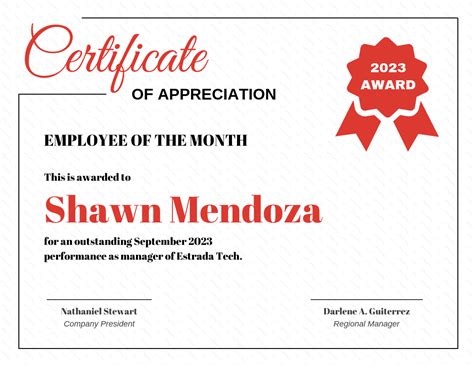 Red Corporate Certificate Of Recognition Template