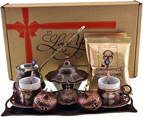 Demmex Copperbull Turkish Greek Arabic Coffee Set With Pot Cups