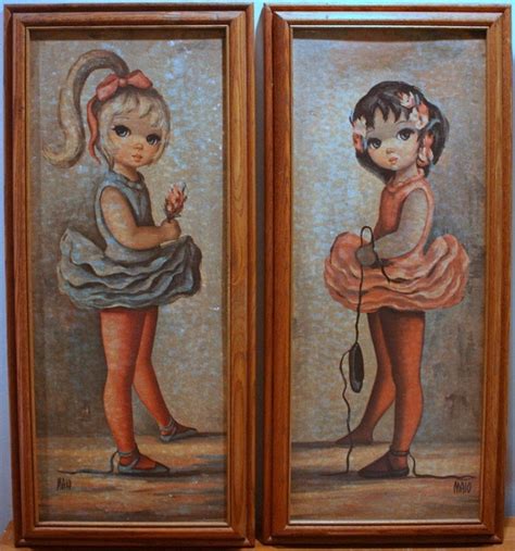 Vintage Maio Big Eyed Girl Paintings