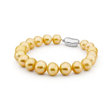 Golden Pearl 9 12 Mm Bracelet With Sterling Silver Clasp Aquarian Pearls