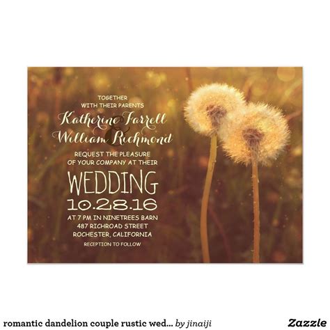 Romantic Dandelion Couple Rustic Wedding Invite Rustic