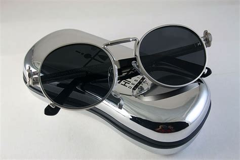 Hi Tek Round Silver Metal Sunglasses With Black Lenses Ht 165