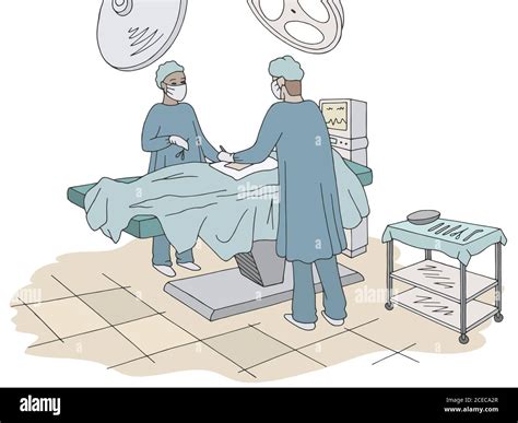 Quirófano Gráfico Color Interior Dibujo Ilustración Vector Cirujano