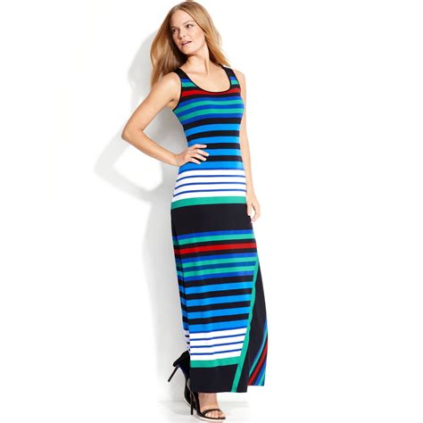 Calvin Klein Sleeveless Striped Maxi Dress In Blue Lyst