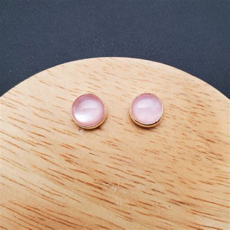Mm Pink Mother Of Pearl Stud Earrings Pink Shell Studs Etsy
