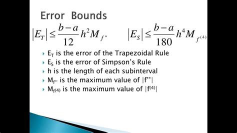 Error Bounds Simpsons Rule Error Bounds Trapezoidal Rulenumerical
