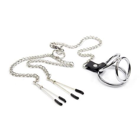 Adult Games Matel Penis Ring Chain Clip Cock Ring Bdsm Toys Male
