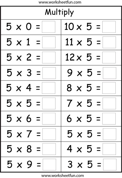 Multiplication Table Printable Worksheet Free