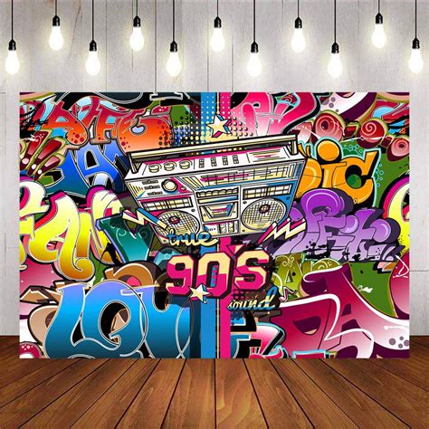 Back To The 90s Backdrop Graffiti Style Hip Hop Theme Party Supplies