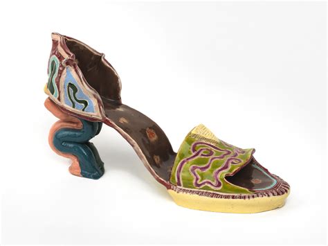 barbara nessim shoe sculpture 1972 73 hand built white earthenware with incised decoration