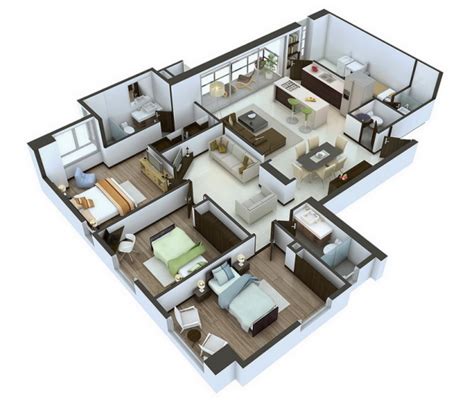 25个三居室户型3d布局效果图 设计之家