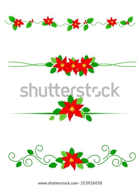 Collection Colorful Christmas Dividers Red Poinsettia Stock Vector