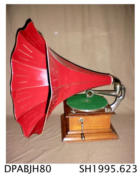 Gramophone, The New Cecil Zonophone, with a red and gold trim horn ...