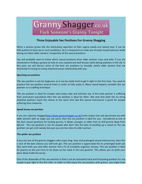 Three Enjoyable Sex Positions For Granny Shagging