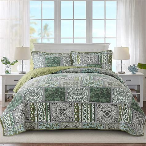 newlake cotton bedspread quilt sets reversible patchwork coverlet set green classic bohemian