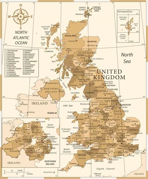 Mapas del Reino Unido de Gran Bretaña e Irlanda Norte para descargar