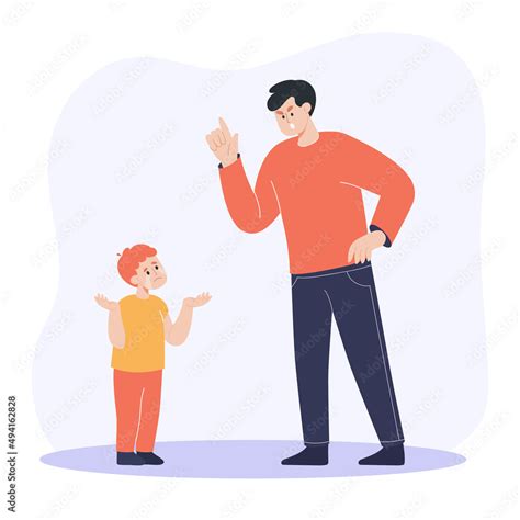 Angry Father Screaming At Crying Son Flat Vector Illustration Dad