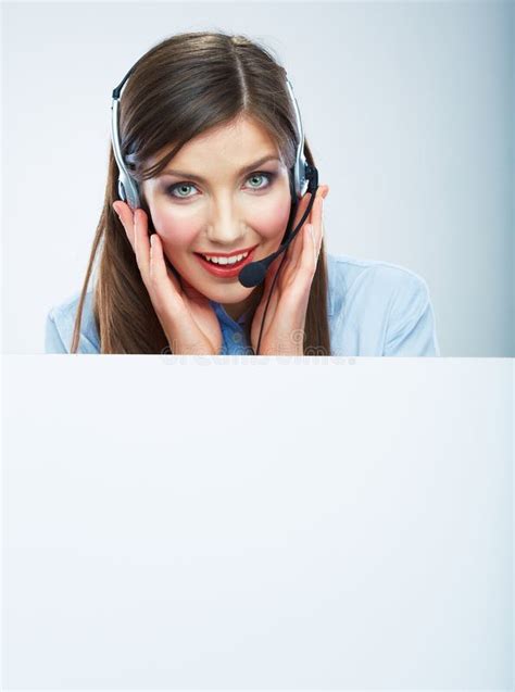 Portrait Of Woman Customer Service Worker Call Center Smiling Stock