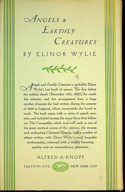 Elinor Wylie Angels And Earthly Cretaures 1929 Knopf First Edition