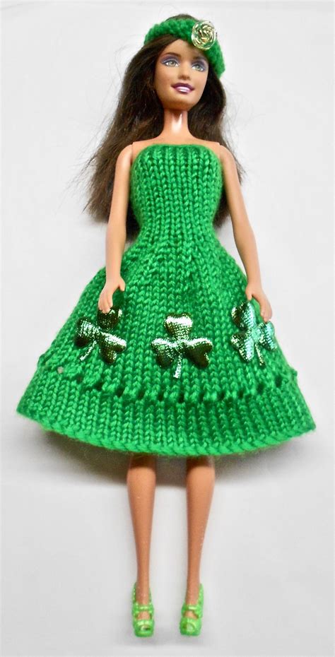 Barbie Stpatrick Dress Tricot à La Main Modèle Unique Barbie Doll Clothing Patterns Barbie