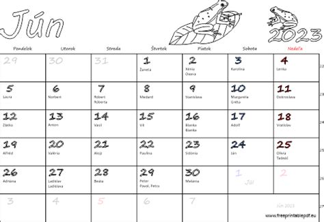 Kalendár Mien Jún 2023 Tlač Pdf Pre Tlač Zdarma