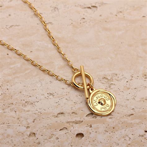 Gold Toggle Necklace Gold Coin Necklace Toggle Clasp Ot Etsy