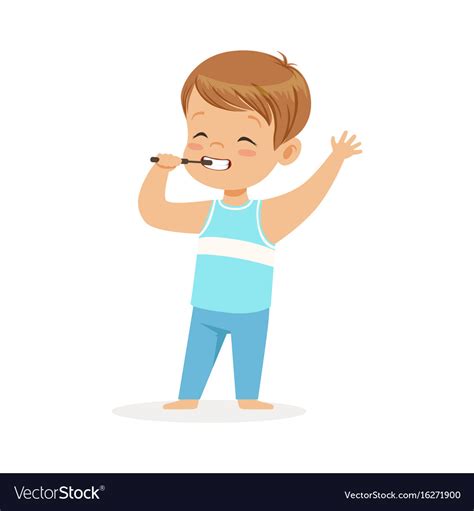 Adorable Cartoon Boy Brushing His Teeth Kids Vector Image