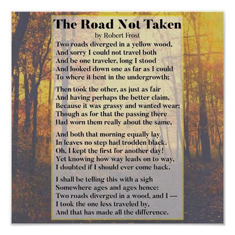 The Road Not Taken Robert Frost Poem Poster Robert Frost Poems