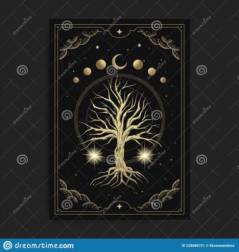 Sacred Tree Hand Drawn Mystical Moon Phases Tree Of Life Sacred