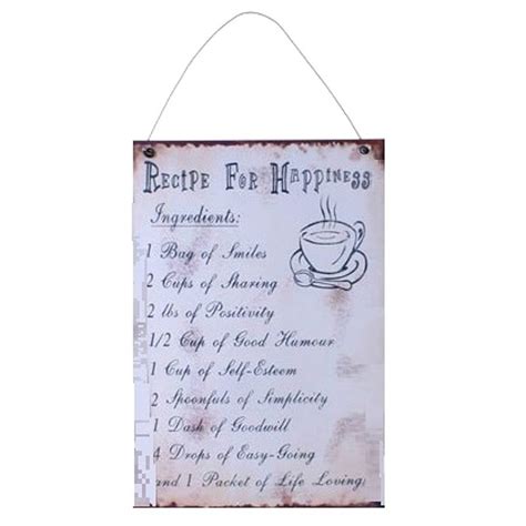 Recipe For A Happy Life Hanging Sign By British And Bespoke