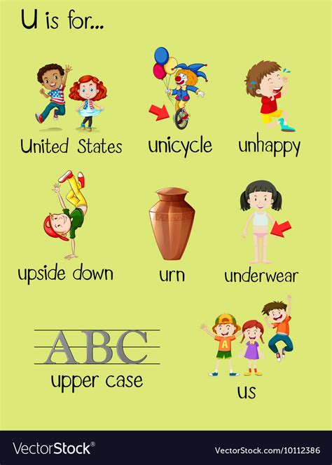 Kindergarten words that start with u. Many words begin with letter u Royalty Free Vector Image