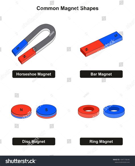 Common Magnet Shapes Examples Including Horseshoe เวกเตอร์สต็อก ปลอด
