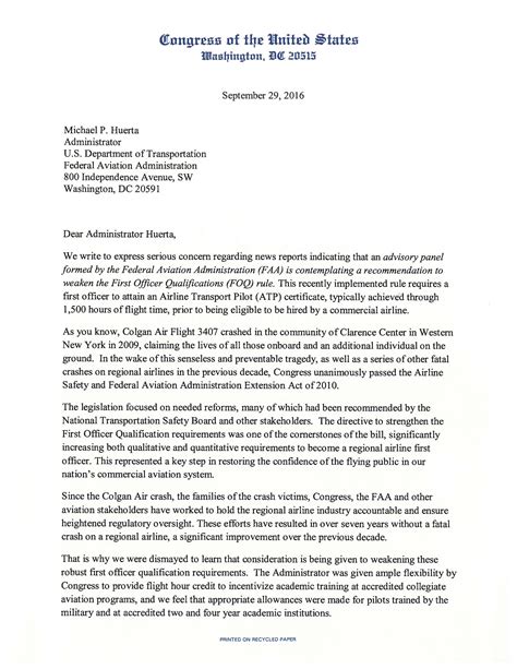 congressman higgins letter  administrator huerta