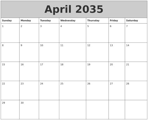 April 2035 My Calendar