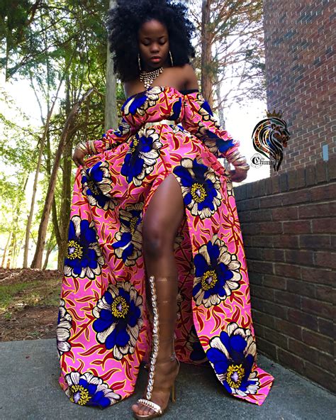 Rema Womens African Print Off The Shoulder Summer Long Dress Pink And Blue Flower Ankara
