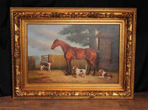 Victorian Oil Painting Horse Dogs Pastoral Scene Signed G Roy