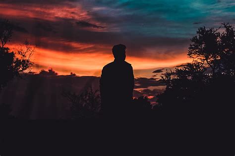 Silhouette Person Man Silhouette Sunset Sky Walk Hd Wallpaper