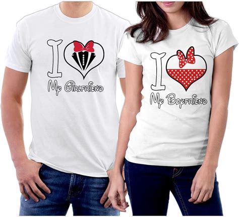 Matching I Love My Girlfriend And Boyfriend Heart Couple T Shirts